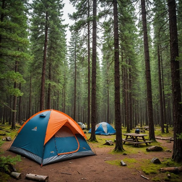 Quels sont les équipements nécessaires pour un camping en région de forêts de conifères en été ?